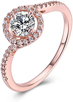 Wemeet CZ Engagement Rings for Women, 18K Rose Gold Plated Round Cut Crystal Simulated Diamond Fashion Rings Best Promise Ring for Her Anniversary (7)