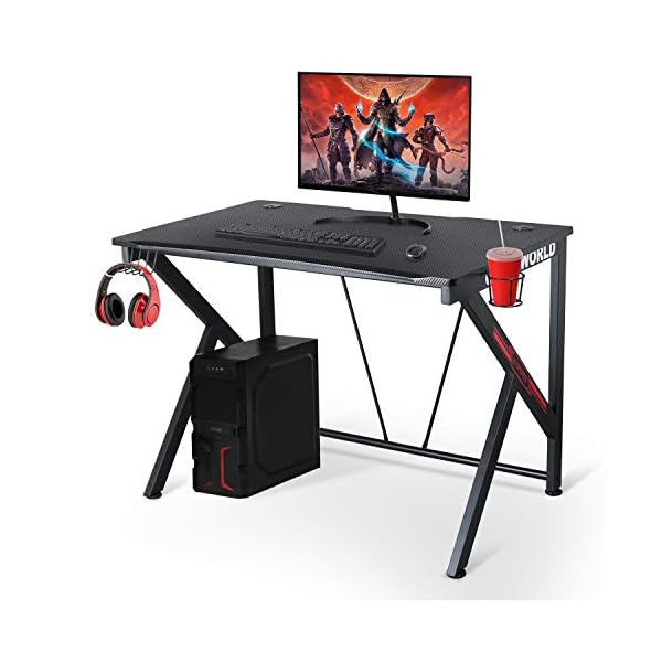 LYNSLIM Ergonomic Gaming Desk 42” K Shaped Computer Table for Home Office Gamer Workstation
