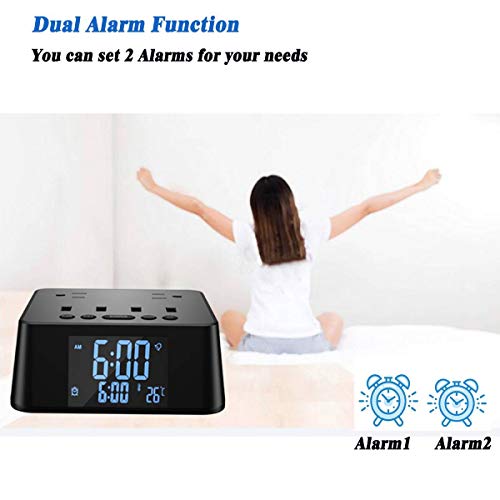 Alarm Clock Charger with 2 AC Outlets, ELMWAY 4 USB 2.4A Charging Station, Fast Charging Station with 6ft Power Cord Strip for Bedside Home Hotel Office (USB-SQ)