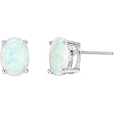 Michooyel Sterling Silver Opal Stud Earrings for Women Solitaire 6x8mm Oval Cut Opal Gemstone Earrings for Women