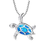 Morenitor 925 Sterling Silver Necklace with Created Opal Turtle Pendant Jewelry for Women Gift, 18 inches