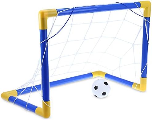 zhlymx Simple Mini Football Soccer Goal Post Net Set with Pump Kids Sport Toy for Children 3 Years Old Up ( Size : 45cm＂L 27cm＂W 33cm＂H)