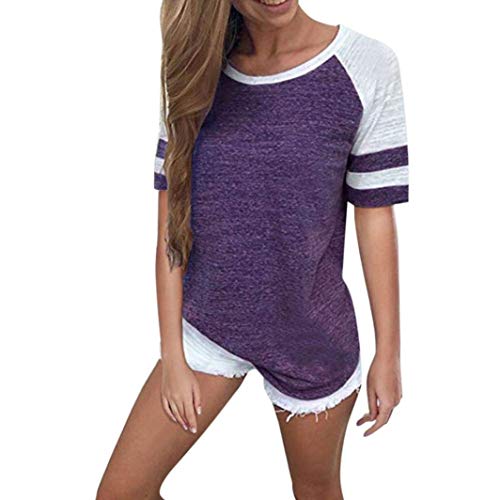 Orangeskycn Pullover Sweaters for Women, Fashion Ladies Long Sleeve T Shirt Clothes Splice Blouse Tops (z Purple, M)