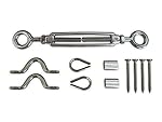 Muzata Cable Railing Kit, Included 1-Pcs Turnbuckle/Tension(Eye&Eye, M4), 2-Pcs 1/8 Inch Wire Rope Cable crimping loop sleeve, 2-Pcs Thimble(M3), 2-Pcs Pad eyes(M3)