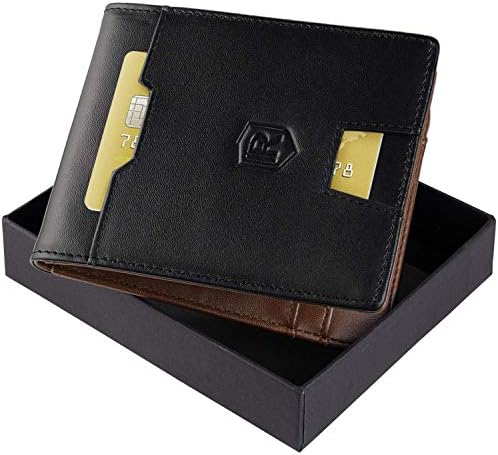 RIVACCI Wallet Mens Leather with Coin Pocket - RFID Blocking Slim Wallet | Credit Card Holder Designer | Travel Wallet | Minimalist Mini Wallet Bifold for Men with Gift Box - Black/Brown
