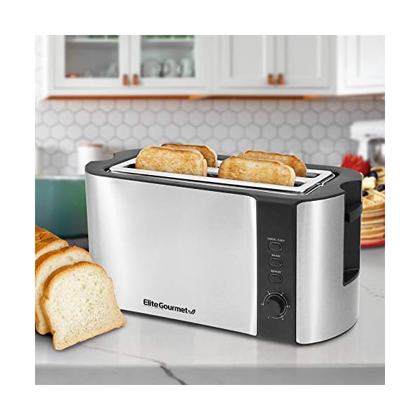 Elite Gourmet ECT3100 Long Slot 4 Slice Toaster, Reheat, 6 Toast