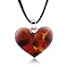 Chuvora Hand Blown Murano Glass Wild Flower Red Yellow Black Heart Shaped Necklace, 18-20 inches