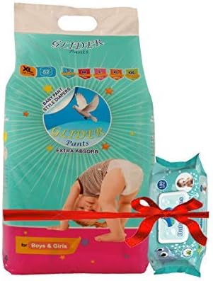GLIDER Overnight Greater Absorbency Premium Diapers Pants; XL; 52 Count and 72 Baby Wipes Combo Pack