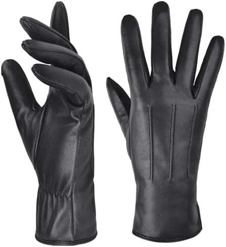 QUKOPSE Winter Leather Gloves for Men,Touchscreen Snow Driving