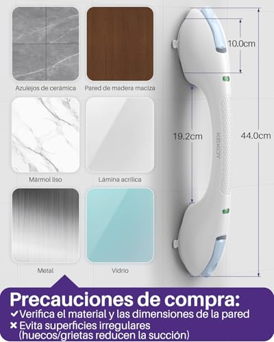 KEKOY Bathroom Handles for Elderly with Indicator, Shower Handle for Elderly and Disabled People – Safe and Sturdy Shower Handles, No Drilling and Detachable (Blue*1, 44.5cm)