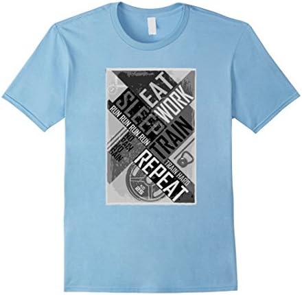 Mens Eat Sleep Work Train Repeat T-Shirt Large Baby Blue