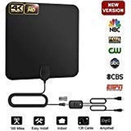 【2018 Upgraded】 Hltd HD TV Antenna Indoor Digital Amplified TV Antenna with 100 Miles Long Range Detachable Signal Booster Support Full 1080P 4K All TV, HD, VHF, UHF, Local Channels,13ft Coax Cable