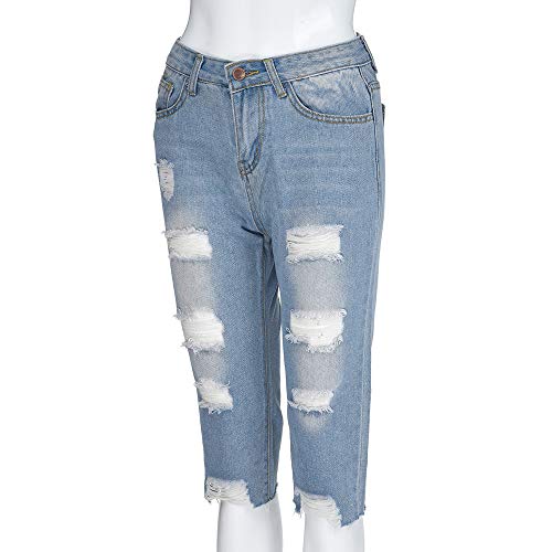 Clearance Womens Clothing WEUIE Womens Casual Elastic Denim Leggings Destroyed Bermuda Shorts Jeans Pants (XL, Blue ) - Thumbnail 6