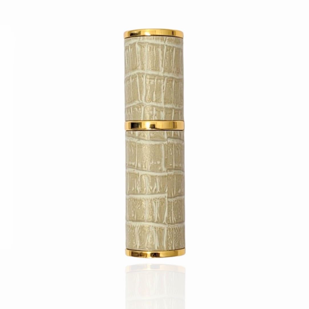 The Essential Atomizer Co. Cream & Gold Faux Croc 10ml Refillable Perfume Travel Atomizer. Includes Filling Funnel & Gift Box