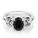 Gem Stone King 925 Sterling Silver Black Onyx Engagement Ring For Women (2.60 Cttw, Gemstone Birthstone, Oval 9X7MM Available In Size 5,6,7,8,9)