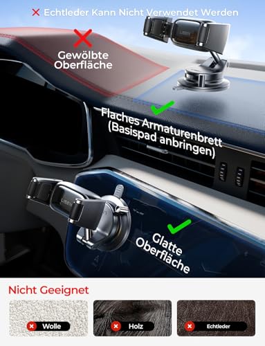 LISEN Snapmount Mobile Phone Holder Car - [Roll Design] [0.1 Second Glides In] Mobile Phone Holder Car with Vacuum Suction Cup, 360° Rotatable Car Mount for iPhone 17 Pro Max & Android with Thick