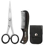 Best Fathers Day Gift - Professional Beard Mustache Scissors Kit with Mini Mustache Comb and Case - 4.5 Inch Japanese Steel Shears - 2.8 Inch Small Comb - Ultimate Beauty Set By Kovira