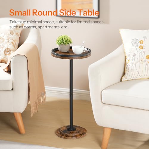 HOOBRO Round Tall Side Table, Round Small Drink Table, Retro Pedestal End Table for Living Room, Bedroom, Industrial Martini Table for Small Spaces, Balcony, Rustic Brown and Black EBF168BZ01