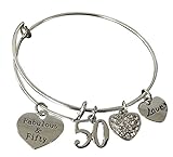 Infinity Collection 50th Birthday Gifts for Women, 50th Birthday Expandable Charm Bracelet, Adjustable Bangle, Perfect 50th Birthday Gift Ideas