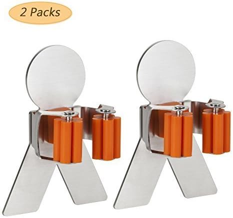 Decity 3M Self Adhesive Mop and Broom Holder SUS304 Stainless Steel Broom Hanger with Spring Clip (2pcs)