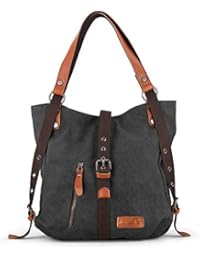 SHANGRI-LA Purse Handbag for Women Canvas Tote Bag Casual Shoulder Bag School Bag Rucksack Convertible Backpack - Black