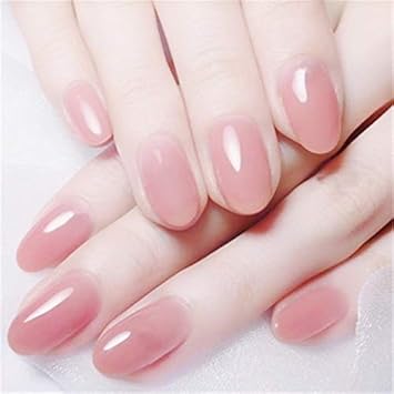Foreverlily 24pcs Solid Pink Long Acrylic Nail Tips With Glitter