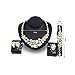 Everrich Crystal Bridal Cream Simulated Pearl Gold Plated Statement Necklace Earrings Jewelry Sets for Women Costume,4 Pairs