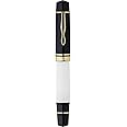 erofa Majohn P139 Piston Resin Fountain Pen Medium Nib with Box, Brass Piston System Large Capacity Writing Pen, Black White