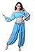 ZLTdream Belly Dance Chiffon Long Sleeves Top and Lantern Coins Pants Light Blue