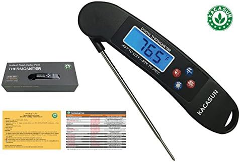 KACASUN Instant Read Digital Food Thermometer For Cooking BBQ Electronic Digital Meat Thermometer With Blue Backlit LCD Display Voice Function For Kitchen Food Milk Candy And Bath Water (Black)
