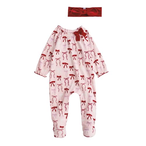 Mud Pie Baby Girl's Kids Christmas Bow Sleeper Pink