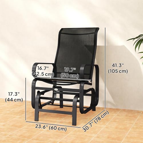 Outsunny Patio Glider with Breathable Mesh Fabric, Outdoor Glider Chair, Garden Rocking Gliding Seat for Patio, Yard, Porch, Black