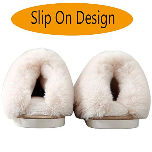 LFZY Women\'s Slippers, Ladies Fluffy Slippers Classic Suede Memory Foam Non Slip House Shoes with Warm Faux Fur Collar for Indoor Outdoor Pink