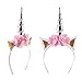 Eworld -6 Pcs Baby Golden Sliver Unicorn Horn Headband - Rose Flower Hairband Animal Photo Props with Glitter Ears for Unicorn Birthday Cosplay Party (Unicorn)