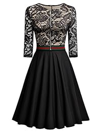 MissMay - Vestido vintage sensual para swing con lazo y estampado floral con manga 3 4 y cierre frontal