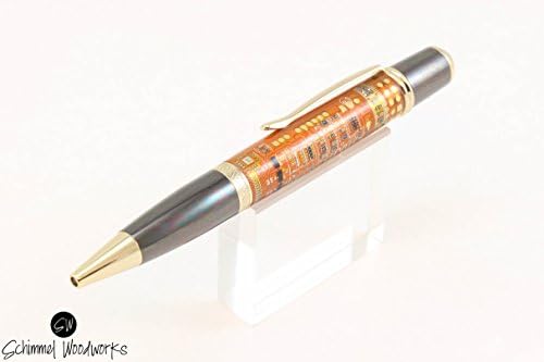 Stunning Orange Circuit board Pen, Handmade Schimmel pen made with real computer and phone parts. Gun metal and gold. In gift box!