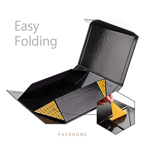 PACKHOME Large Gift Box Rectangular 14x9.5x4.5 Inches, Bridesmaid Proposal Box, Sturdy Storage Box, Collapsible Gift Box with Magnetic Closure (Glossy Black with Embossing, 1 Box) - Thumbnail 5