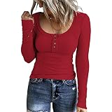 KINLONSAIR Women's Long Sleeve Henley Top - Slim Fit Ribbed Knit, Scoop Neck & Button Detail - View #10