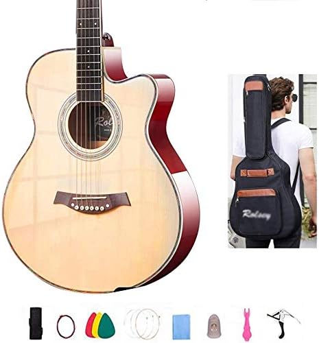 レトロなアコースティックギター アコースティックギター レトロなアコースティックギター フォークギター アコースティックギター 手作り つやつや 木製 ギター 6本のスチール弦 単板 初心者向けキット スプルース ウッド指板 ケースバッグ ストラップ 曲 Color