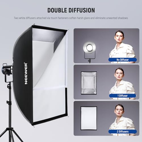 NEEWER 24"x35" Quick Setup Foldable Rectangular Strip Softbox Bowens Mount with Diffusers/Honeycomb Grid/Bag, Compatible with Godox Aputure 120d Video Lights Q4 Studio Flash Strobes, NS16S
