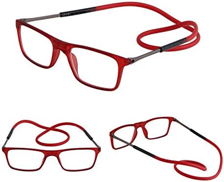 Magnetic Reading Glasses with Neck Strap (Red, +250)