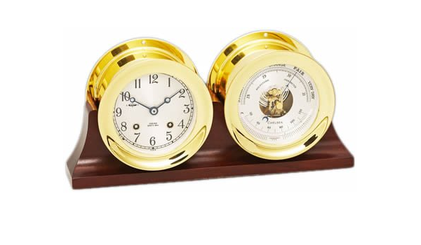  4 5 Chelsea Ship S Bell Clock Barometer In Brass On Double Base Wall Clocks Home Kitchen