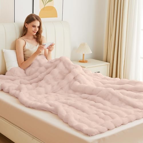 ORINOVA Kuscheldecke Flauschig Decke Rosa 230x230 cm Kunstfell Sofadecke Kuschelig Kuschelweich Wohndecke Plüschdecke Schlafzimmer Fleecedecke