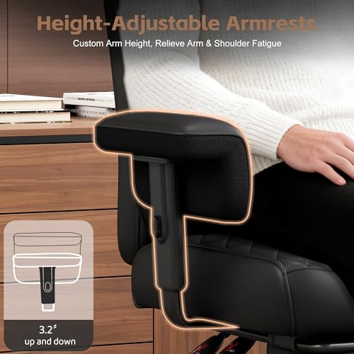 Vonesse Big and Tall Office Chair, Gaming Chair with Soft Adjustable Armrests, Ergonomic High Back Desk Chair with Lumbar Support, Executive Computer Chairs with Footrest (PU Leather, Black)