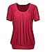 Solatin Women's Short Sleeve Scoop Neck Pleated Front Fitted Blouse T-shirt