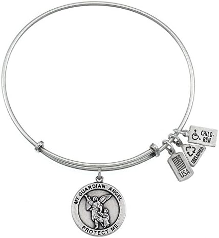 Wind and Fire Guardian Angel Charm Bangle Bracelet (Antique Silvertone Finish)