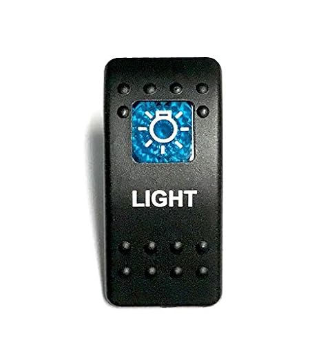 Euro Rocker Switch Cover with Text, Black with Blue Lens. Contura II, Fits Carling, Cole Hersee, Blue seas