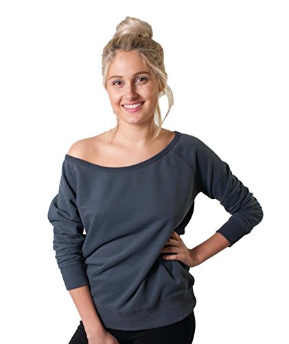 Friday Chic GCKNITWEAR'S Women's Off The Shoulder Wide Scoop Neck  Sweatshirt (Small, Charcoal)