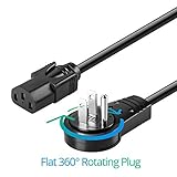 Maximm 3 Feet 360&deg; Rotating Flat Plug Universal Computer Monitor Power Cord, C13 Power Cable for Monitor, PC, Desktop, Printer, Scanner, 16 AWG NEMA 5-15P to IEC13 - UL Approved