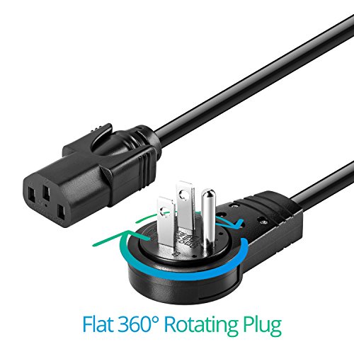 Maximm 3 Feet 360&deg; Rotating Flat Plug Universal Computer Monitor Power Cord, C13 Power Cable for Monitor, PC, Desktop, Printer, Scanner, 16 AWG NEMA 5-15P to IEC13 - UL Approved